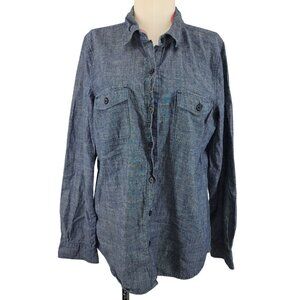 Women's Old Navy Denim Look Button Down Blouse Shirt Long Sleeve Medium Top